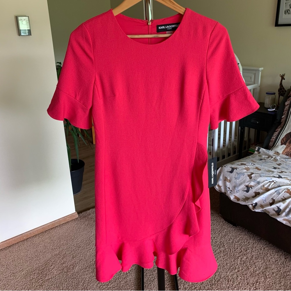 Karl Lagerfeld Ruffle Sheath Mini Dress Pink NWT 2